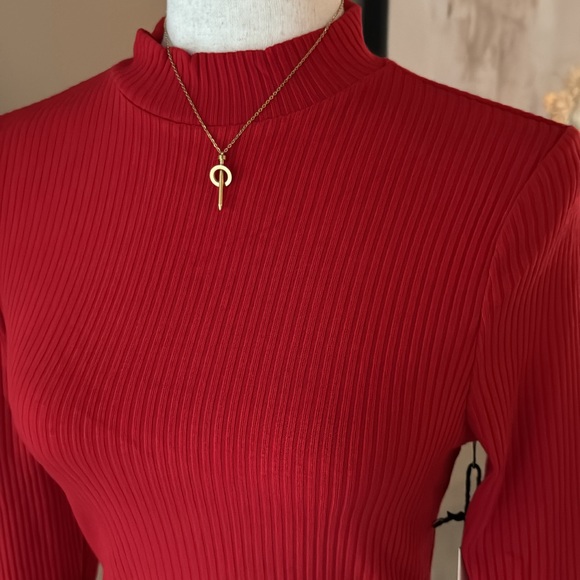 🆕Dark red ribbed rocked neckline top - Picture 8 of 9